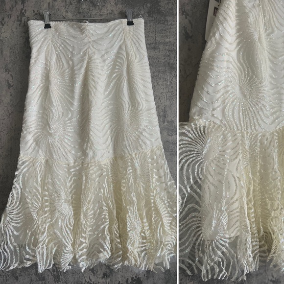 Unique beaded luxurious skirt extravagant skirt embroidered midi skirt dressy - Picture 8 of 12